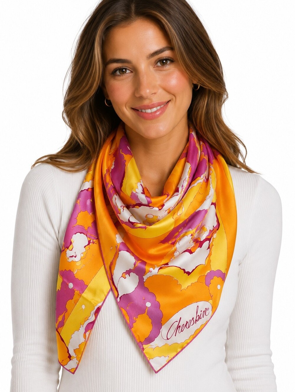 Vintage Cheroskin Silk Blend Scarf 1970s–1980s Psychedelic Mod Print